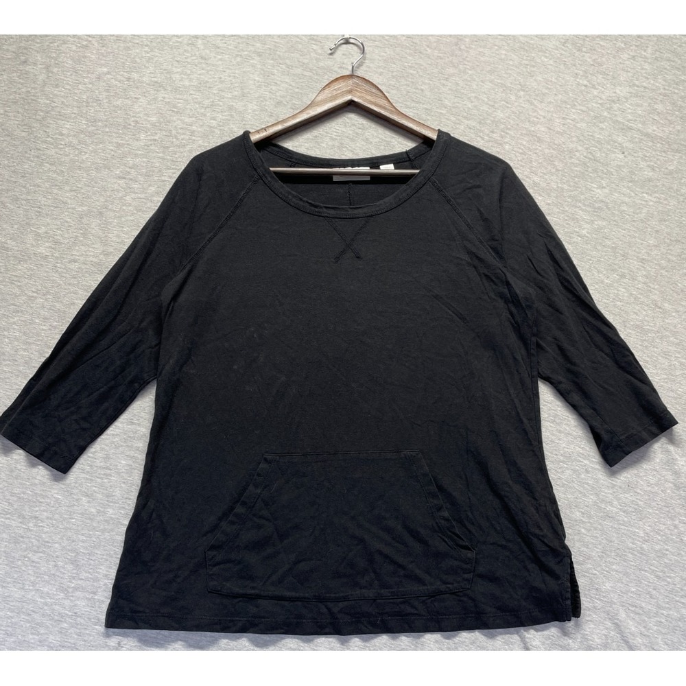 Avenue Shirt Womens 14/16 Black Cotton 3/4 Raglan Sleeves Crew Neck V Stitch